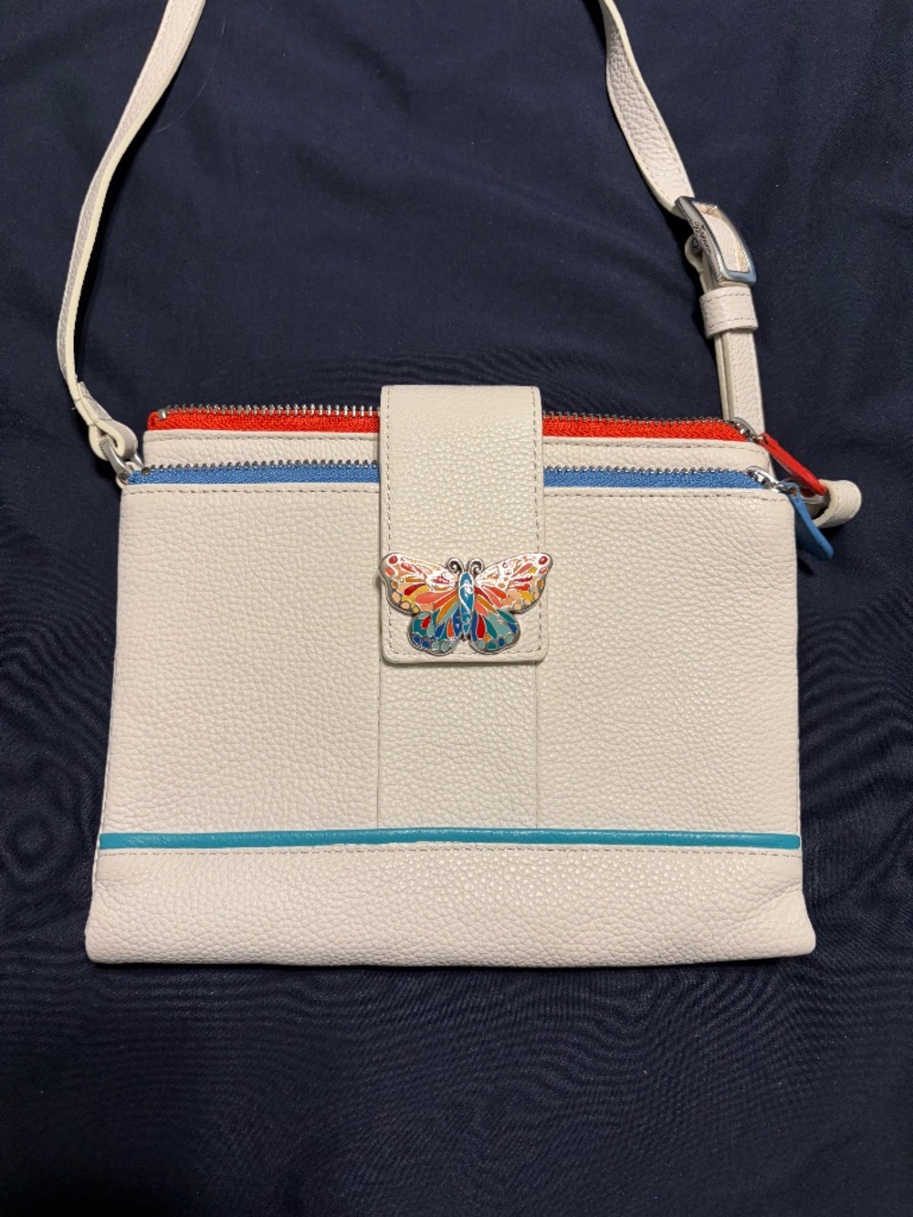 Brighton White Leather Crossbody Butterfly Purse
